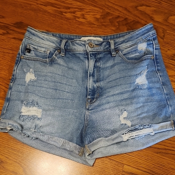 KanCan Light Blue Distressed Jean Shorts - Picture 1 of 3